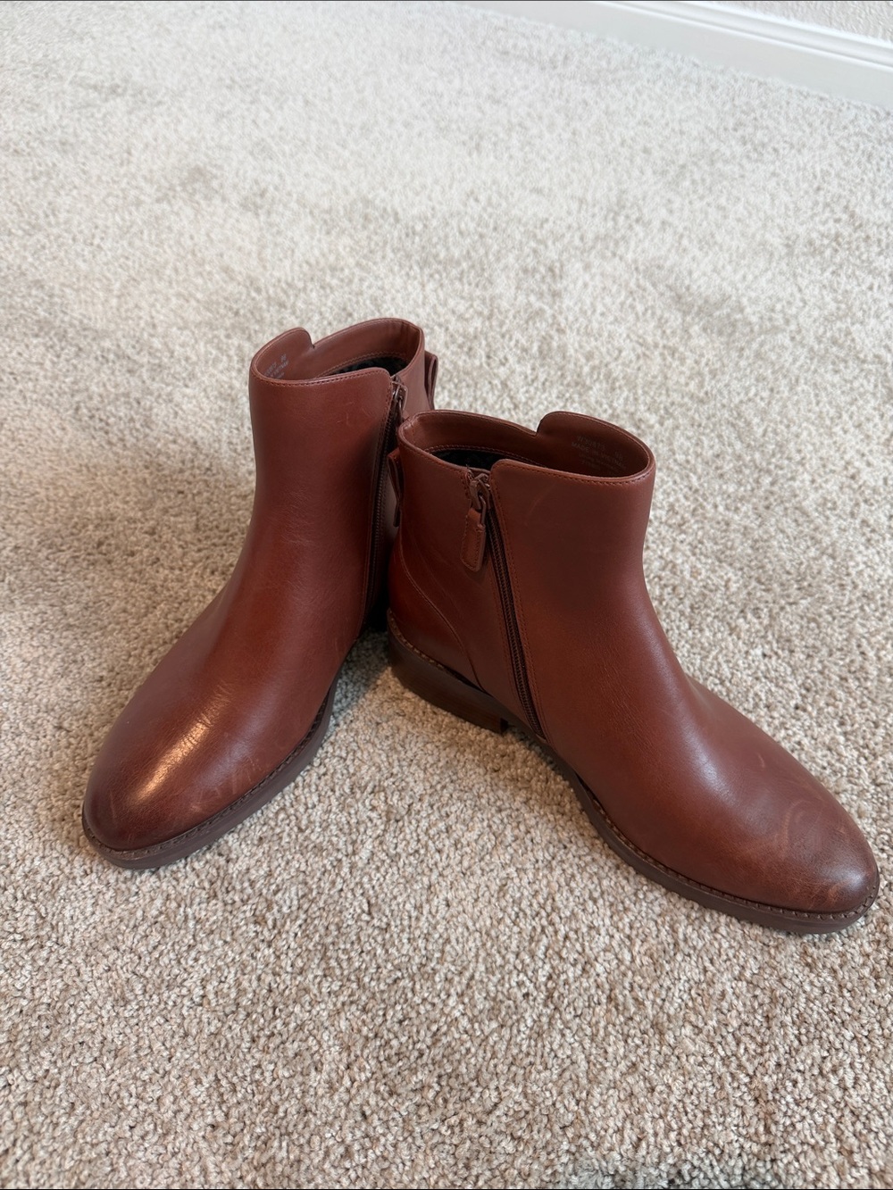Cole Haan Chestnut Brown Leather Ankle Booties - Side Zip